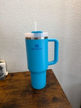 Stanley Bright Blue Insulated Travel Mug with Handle and Straw